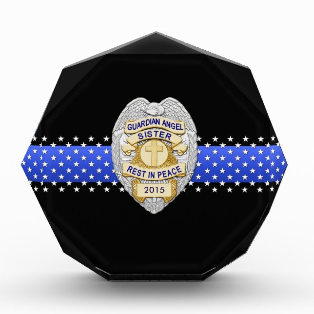 Thin Blue Line - Sister Guardian Angel Memorial Acrylic Award (Front)
