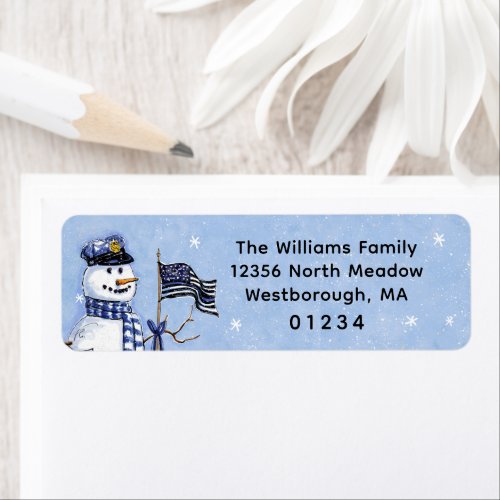 Thin Blue Line Snowman Holiday Return Address Label