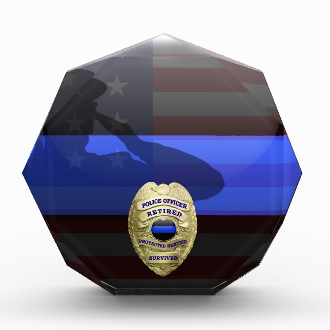 Thin Blue Line - Solid Gold Retirement Badge Acrylic Award (Front)