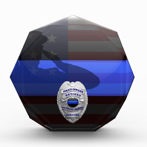 Thin Blue Line _ Solid Silver Retirement Badge Acrylic Award