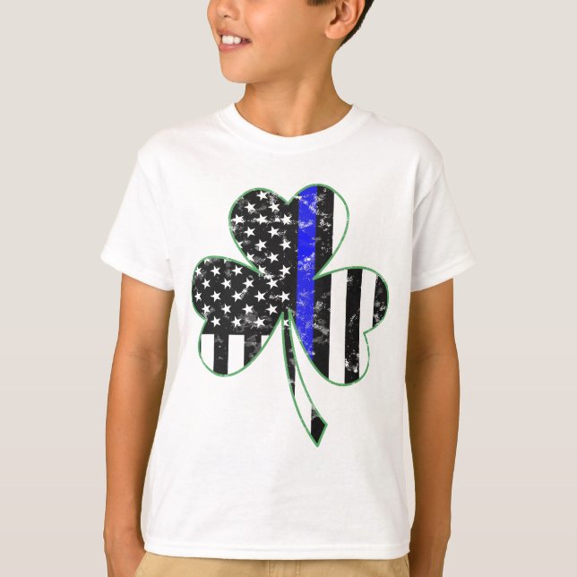 Thin Blue Line St Patricks Day Shamrock Police Gif T-Shirt (Front)