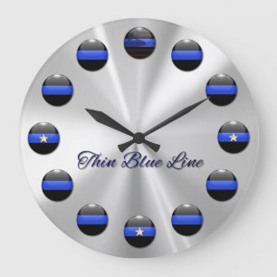 Thin Blue Line Star Inlay Buttons Large Clock