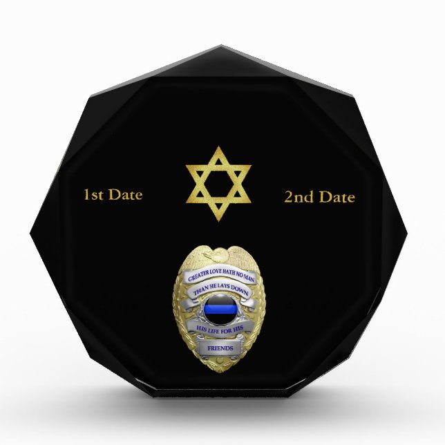 Thin Blue Line Star of David Memorial Badge Award (Front)