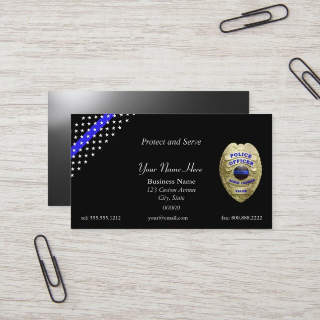 Thin Blue Line Stars and Stripes 4 Badge Options Business Card (Front/Back In Situ)