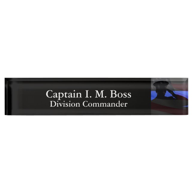 Thin Blue Line - Stars and Stripes Flag Salute Desk Name Plate (Front)