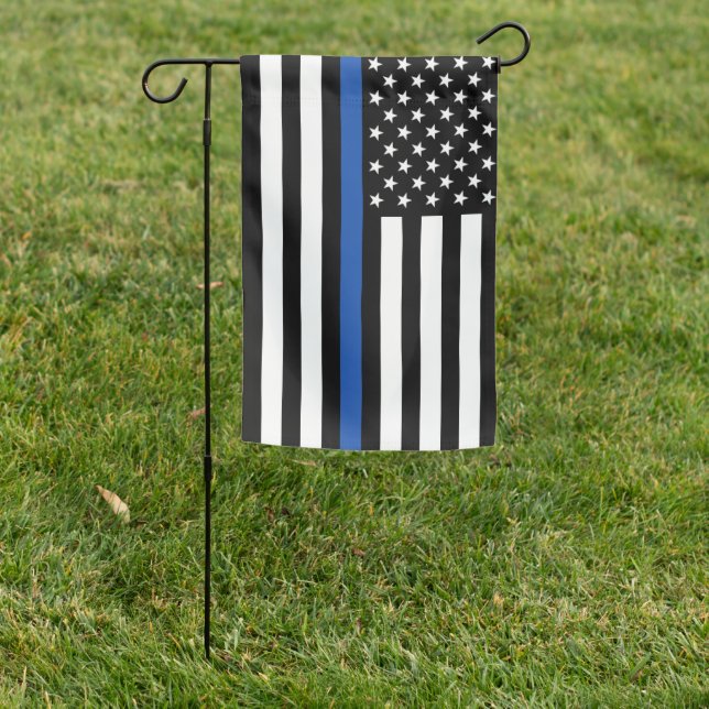 Thin Blue Line Stars and Stripes Garden Flag (In SItu)