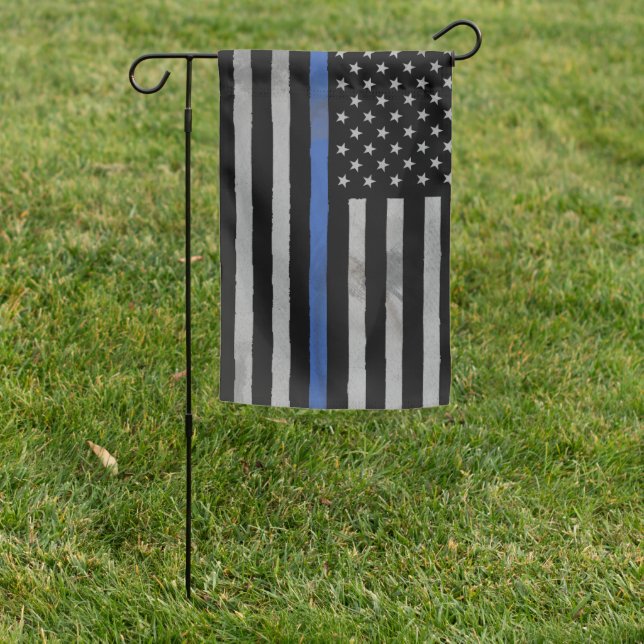 Thin Blue Line Stars and Stripes Garden Flag (In SItu)