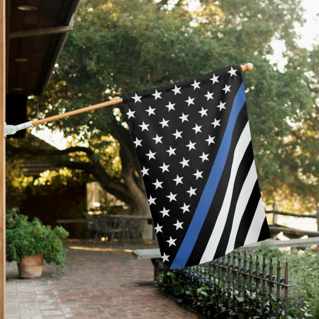 Thin Blue Line Stars and Stripes House Flag (In SItu)