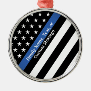 Thin Blue Line Stars and Stripes Metal Ornament