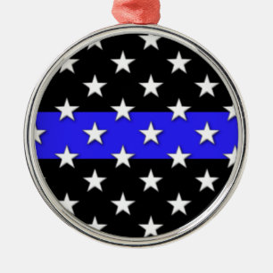 Thin Blue Line Stars and Stripes Metal Ornament