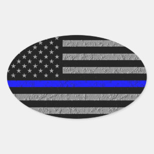 THIN BLUE LINE SUPPORT POLICE OVAL BUMPER STICKER