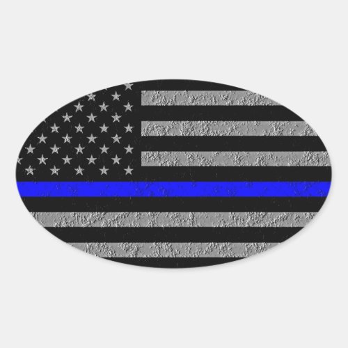 THIN BLUE LINE SUPPORT POLICE OVAL BUMPER STICKER