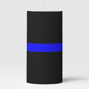 Thin Blue Line Symbolic Memorial on a Pillar Candle