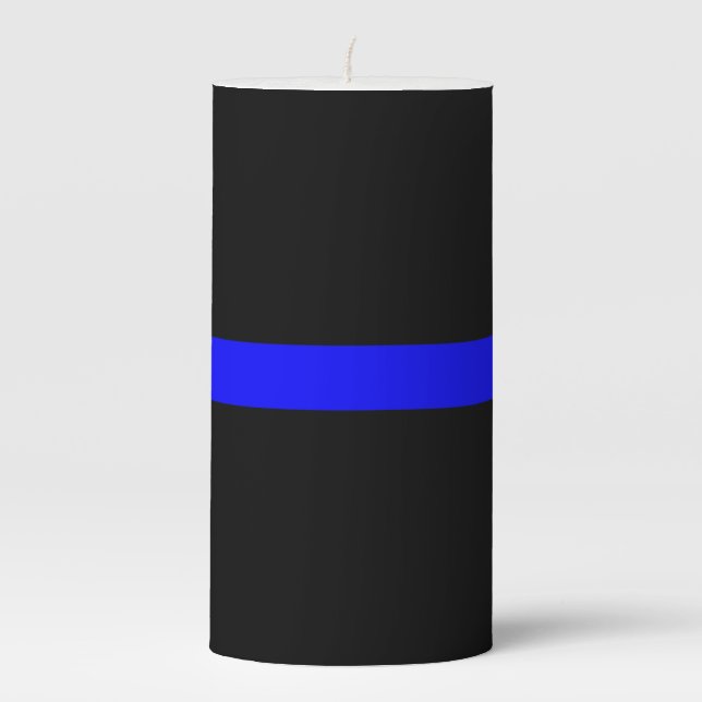 Thin Blue Line Symbolic Memorial on a Pillar Candle (Front)