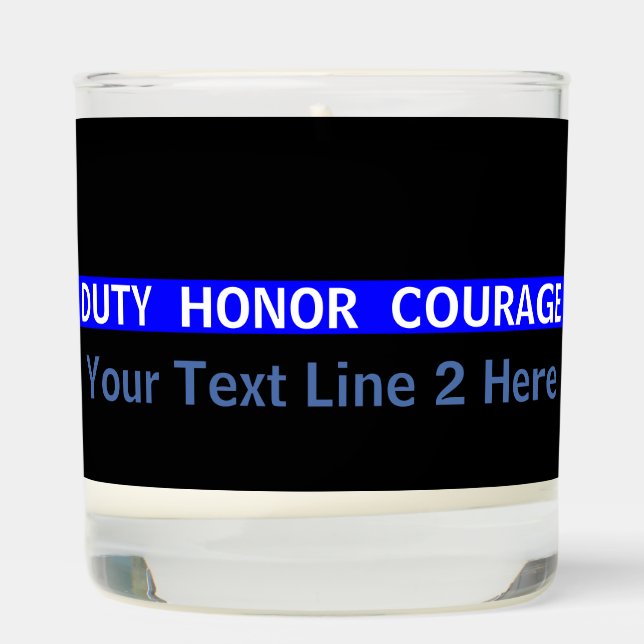 Thin Blue Line Symbolic Memorial with text on a Scented Candle (Right)