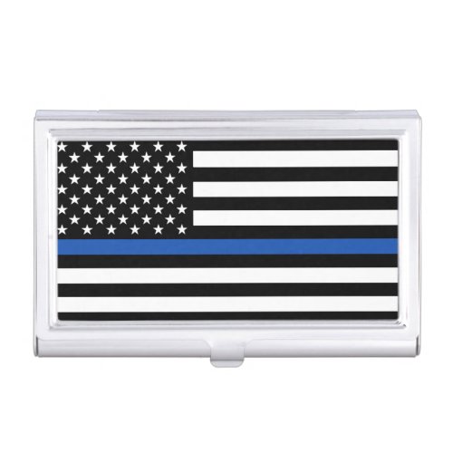 Thin Blue Line Tattered Distressed Flag Business C Business Card Case