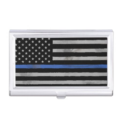 Thin Blue Line Tattered Distressed Flag Business Card Holder