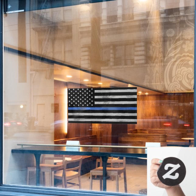Thin Blue Line Tattered Distressed Flag Window Cling (Cafe Window)