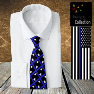 Thin Blue Line Tie, modern flag fashion, America Neck Tie