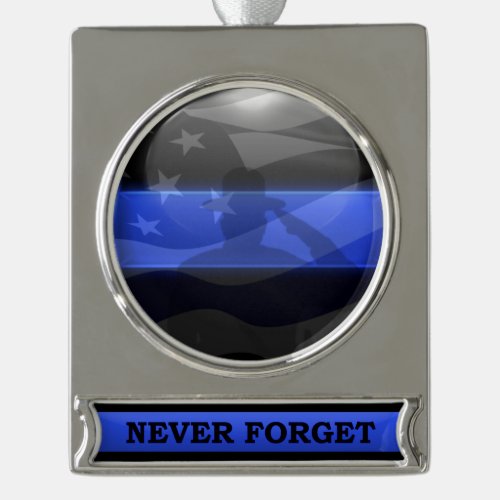 Thin Blue Line Trooper Salute Flag Silver Plated Banner Ornament