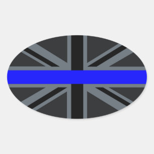 Thin Blue Line Union Jack Decor Oval Sticker