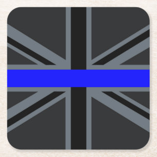 Thin Blue Line Union Jack Decor Square Paper Coaster