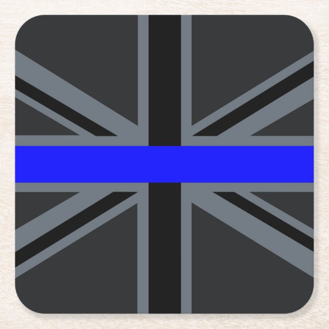 Thin Blue Line Union Jack Decor Square Paper Coaster (Front)
