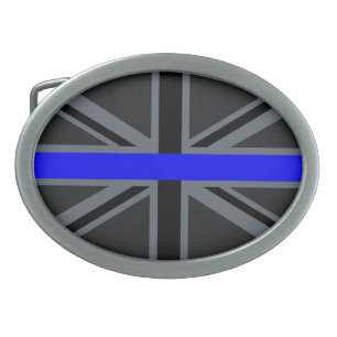 Thin Blue Line Union Jack Design Oval Belt Buckle