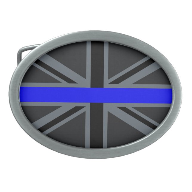 Thin Blue Line Union Jack Design Oval Belt Buckle (Front)