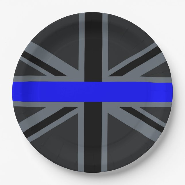 Thin Blue Line Union Jack Design Paper Plates (Front)