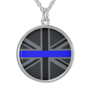 Thin Blue Line Union Jack Design Sterling Silver Necklace