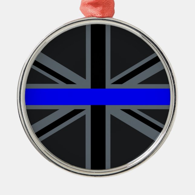 Thin Blue Line Union Jack Graphic Metal Ornament (Front)