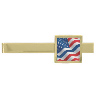 Thin Blue Line US Flag Gold Finish Tie Clip