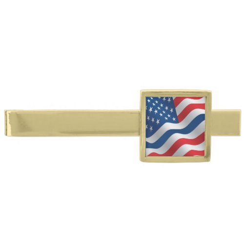 Thin Blue Line US Flag Gold Finish Tie Clip