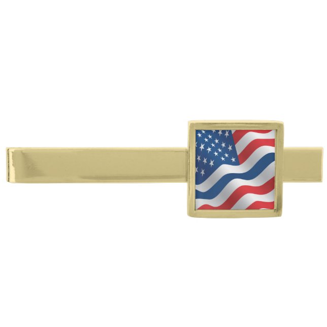 Thin Blue Line US Flag Gold Finish Tie Clip (Front)