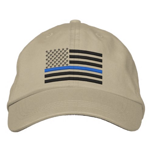 Thin Blue Line US Flag in Black Embroidered Baseball Hat