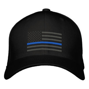 Thin Blue Line US Flag in Charcoal Embroidered Baseball Hat