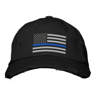 Thin Blue Line US Flag in Silver Embroidered Baseball Hat