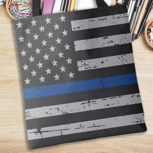 Thin Blue Line USA American Flag _ Police Officer Tote Bag