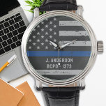 Thin Blue Line - USA American Flag - Police Watch<br><div class="desc">Thin Blue Line Police Watch - American flag design in Police Flag colors ,  distressed design .
Lovely gift to your favorite police officer . Personalize with name. 
COPYRIGHT © 2020 Judy Burrows,  Black Dog Art - All Rights Reserved.</div>