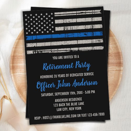 Thin Blue Line _ USA FLAG Blue _ Police Retirement Invitation