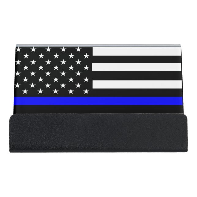Thin Blue Line USA Flag Desk Business Card Holder (Front)