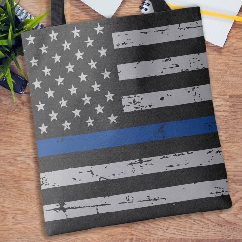 Thin Blue Line USA Flag _ Police Officer Tote Bag
