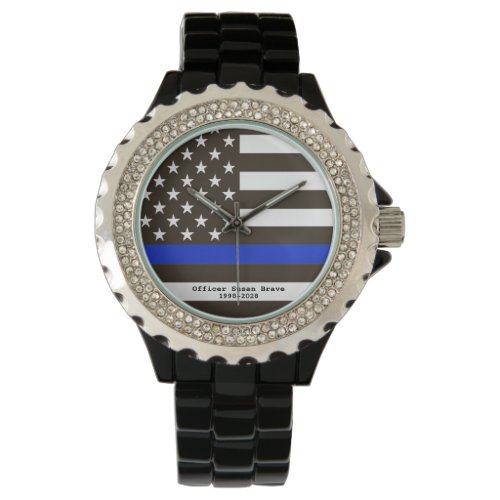  Thin Blue Line USA Flag Police Officer Womans Watch
