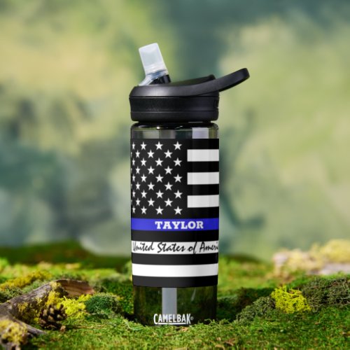 Thin Blue Line  USA personalized police flag Water Bottle