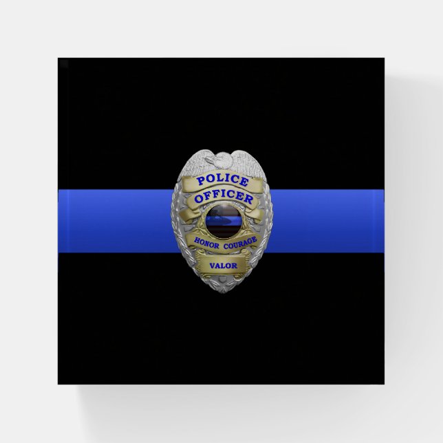 Thin Blue Line Valor Badge Paperweight (Front)