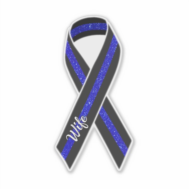 Thin Blue Line Wife Glitter Ribbon Sticker (Front)