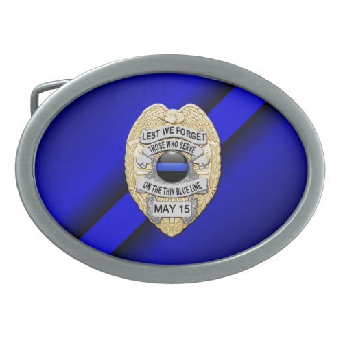 Thin Blue Line with Badge Oval Belt Buckle