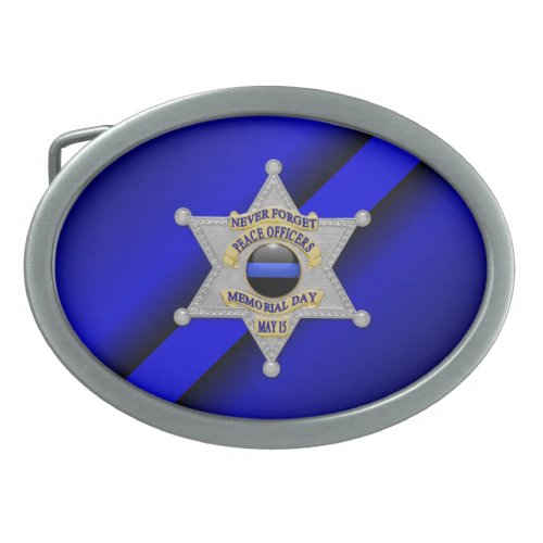 Thin Blue Line with Badge Oval Belt Buckle