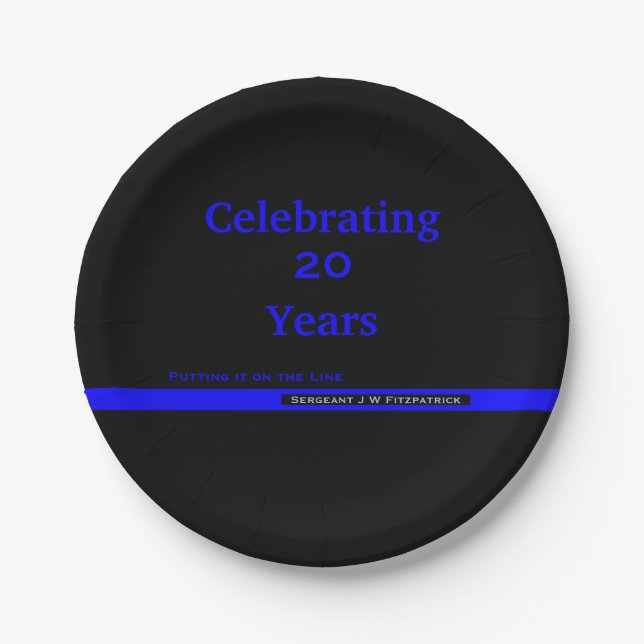 Thin Blue Line With Name Police Retirement Paper Plates (Front)